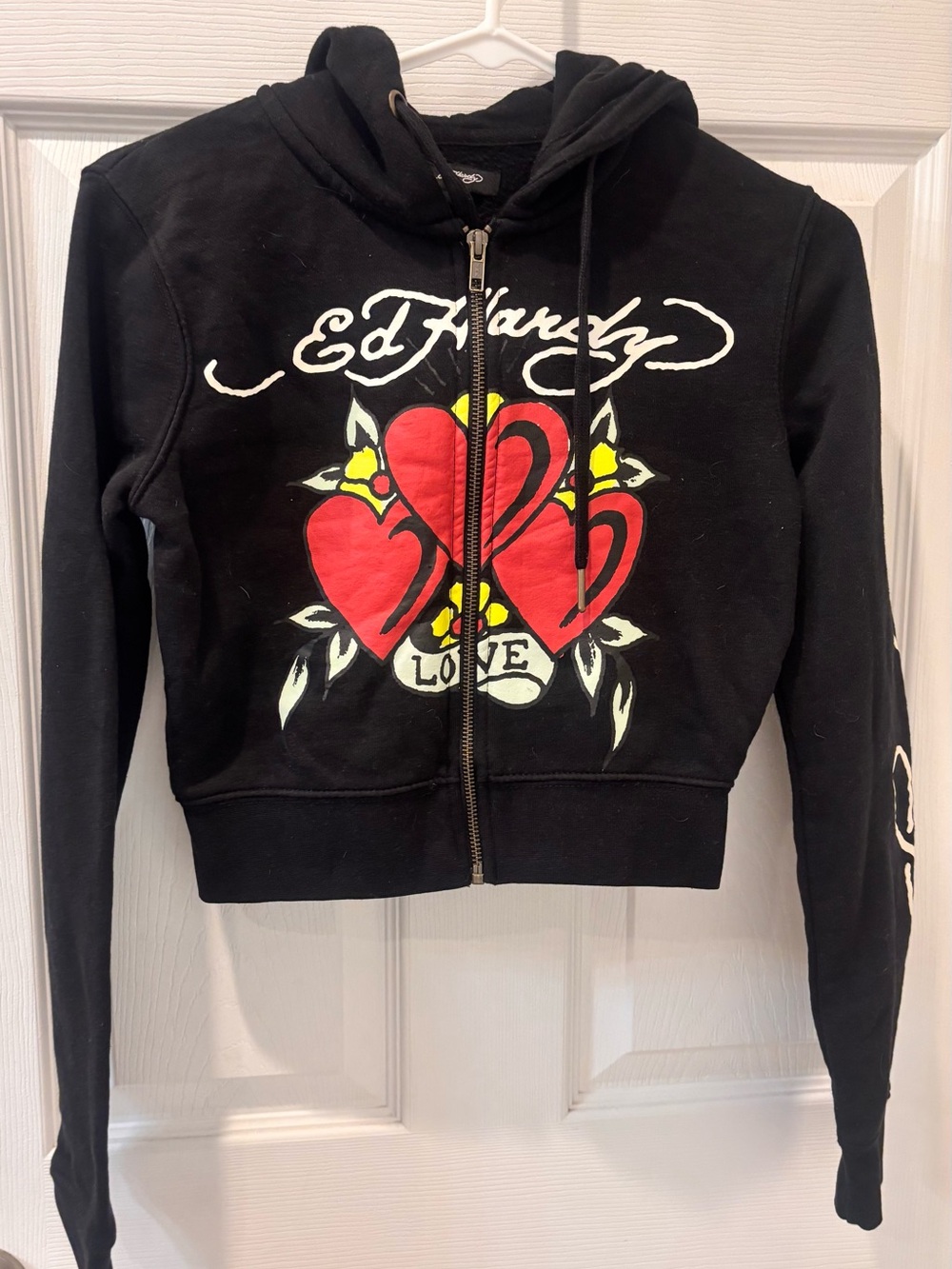 Ed Hardy Black Zip Up Cropped Sweatshirt